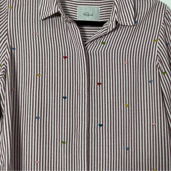 Rails Women’s Striped Heart Embroidered Button Down Blouse S Coquette Preppy - Picture 5 of 11